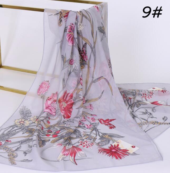 Foulard en mousseline de soie imprimé floral pour femme, écharpe ronde longue et douce, châle de simulation, écharpe de plage élégante, mode, injplanchers f