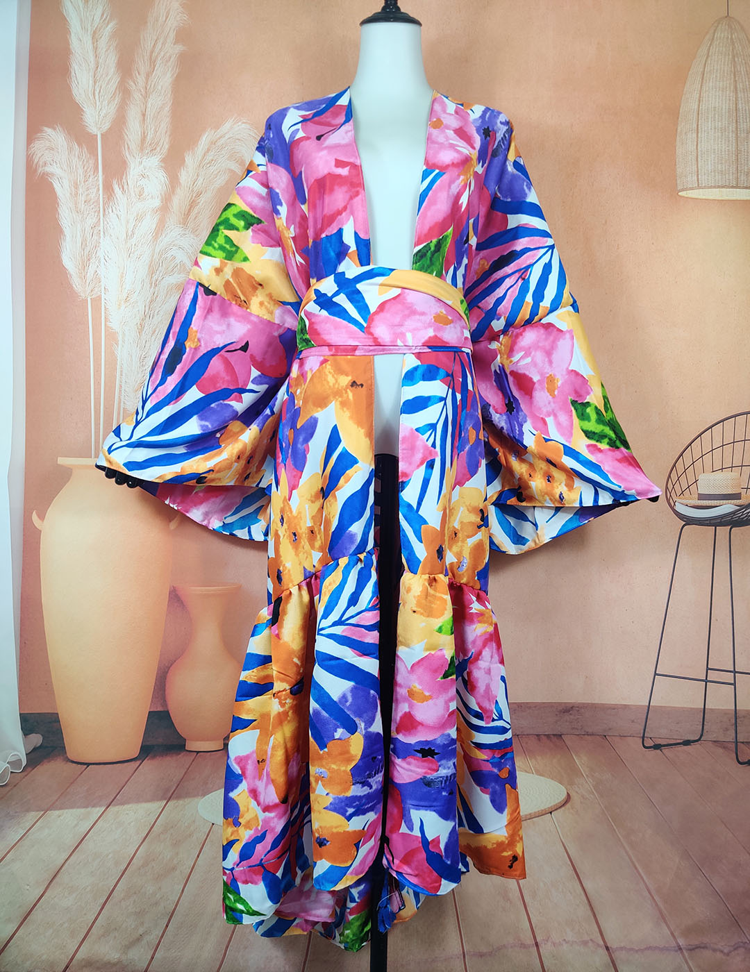 Cardigan ouvert sur le devant imprimé en coton pour femmes musulmanes africaines, ceinture assortie, vêtements de ramadan adt kimonos, mode européenne, automne, nouveau