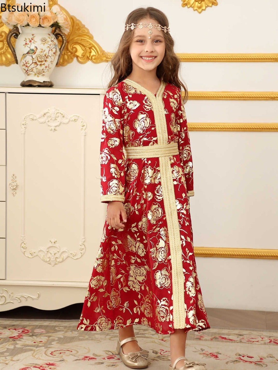 Robes arabes de dubaï pour filles, vêtements musulmans du moyen-orient, Robes de bal de fête d'anniversaire à la mode, Robes caftan islamiques de Style ethnique