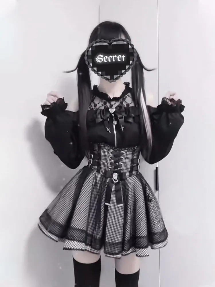 Ensemble jupe taille haute élégante à manches longues, épaules dénudées, vieux testament de Berlin, nouveau Style d'automne, tenue de dame de Style japonais