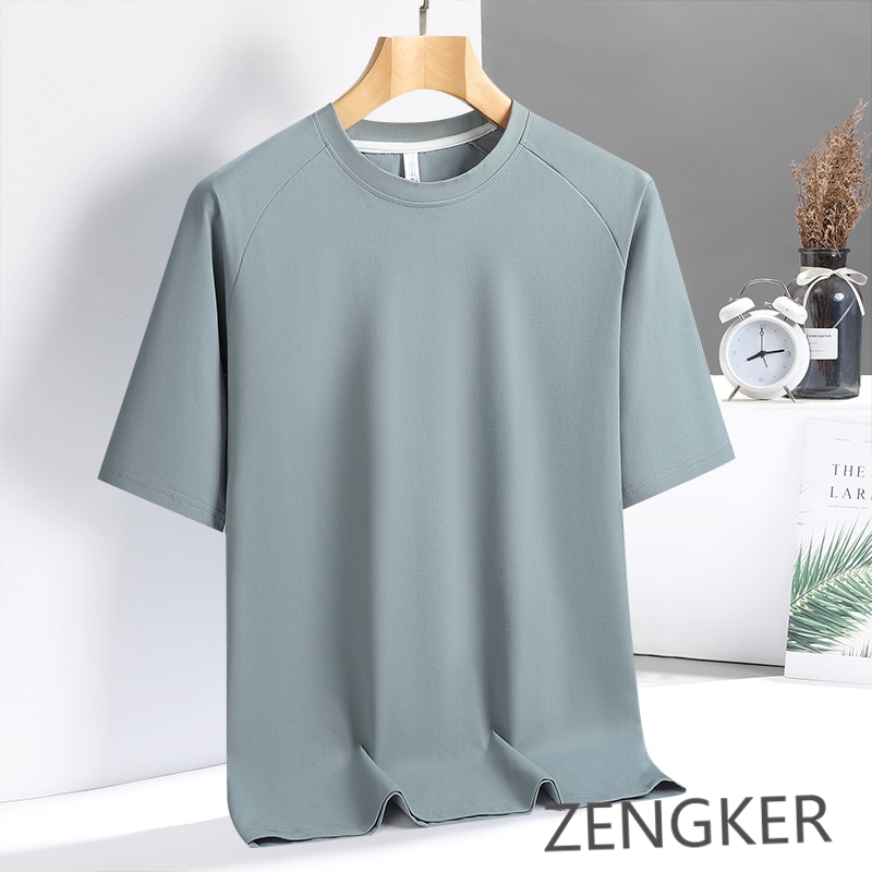 Été grande taille hommes couleur unie gros gars glace soie col rond élastique à manches courtes T-shirt décontracté ample séchage rapide 9xl140kg