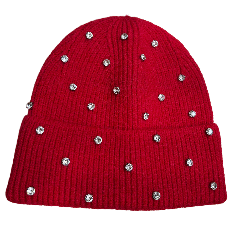 Bonnet tricoté d'hiver pour femme, doux et chaud, faux diamant orné pour fête, tenue décontractée, cadeau
