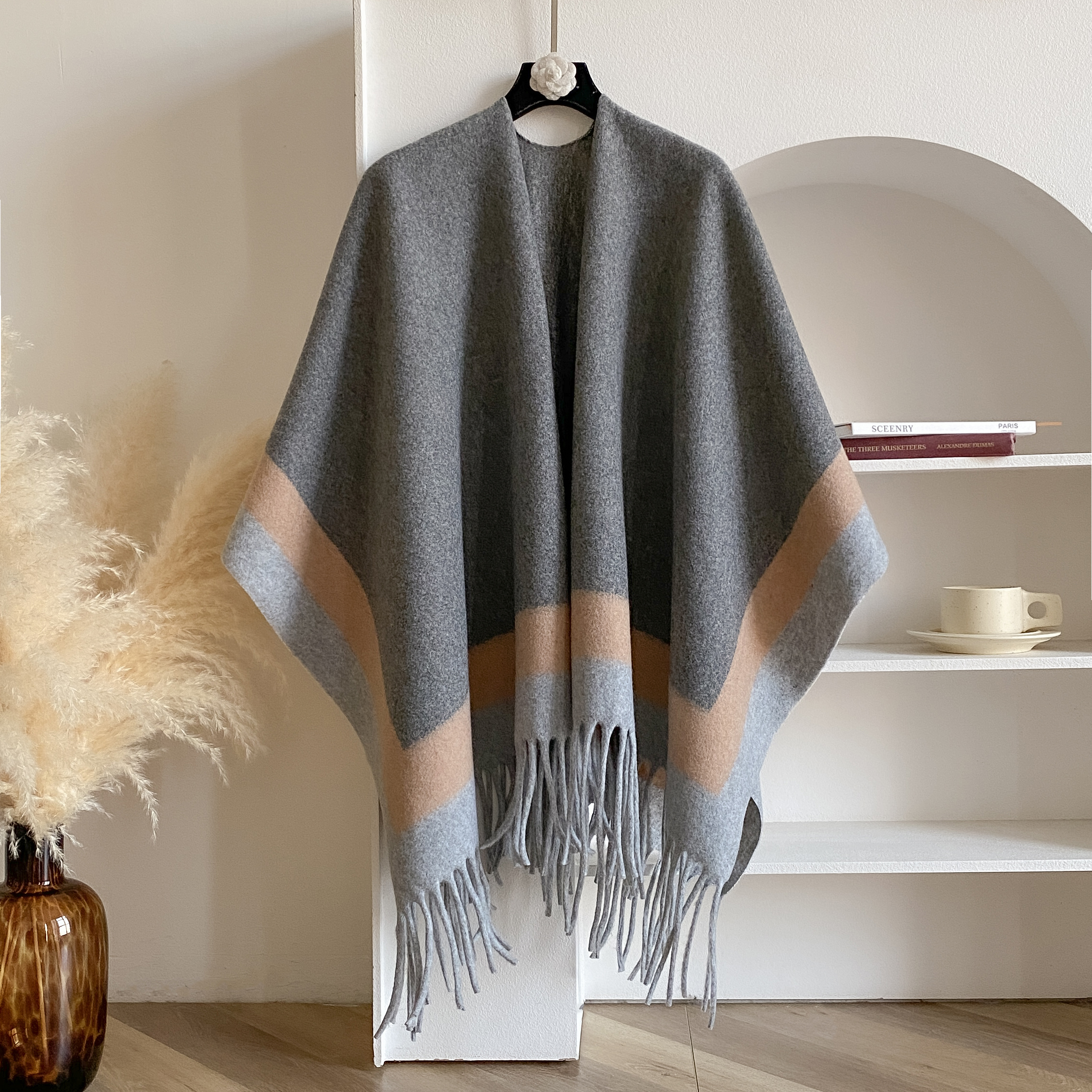 Ponchos et Capes à carreaux chauds pour femmes, châles et enveloppes surdimensionnés en cachemire Pashmina, nouvelle mode hiver 2025