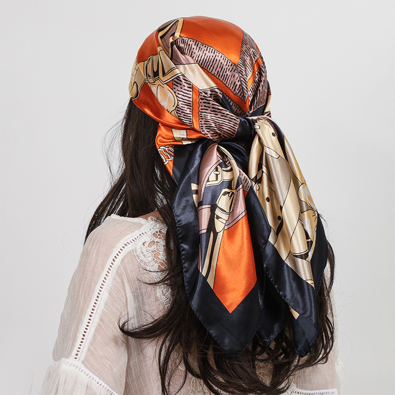 Marque de luxe carré Foulard en soie femmes châle 90*90 cm imprimé noix de cajou Foulard Femme Foulard Satin Bandana Hijab foulards