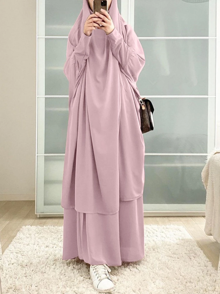 Eid femmes longue Khimar 2 pièces ensemble vêtement de prière Djellaba Abaya musulman Ramadan robe dubaï arabe islamique Niqab Burka Jubah Jilbab