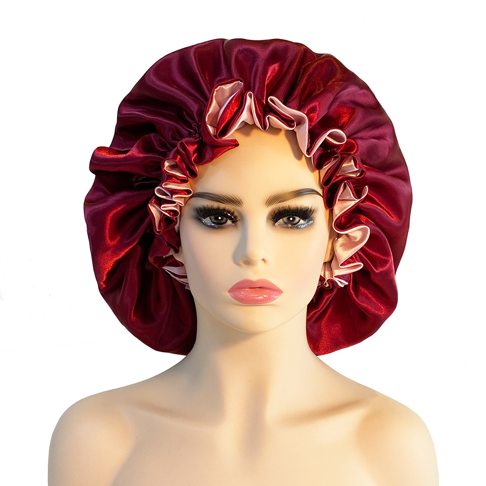 Bonnets en Satin Double couche à la mode, couleurs assorties, Bonnet de sommeil, couleur unie, chapeau pour cheveux de sommeil