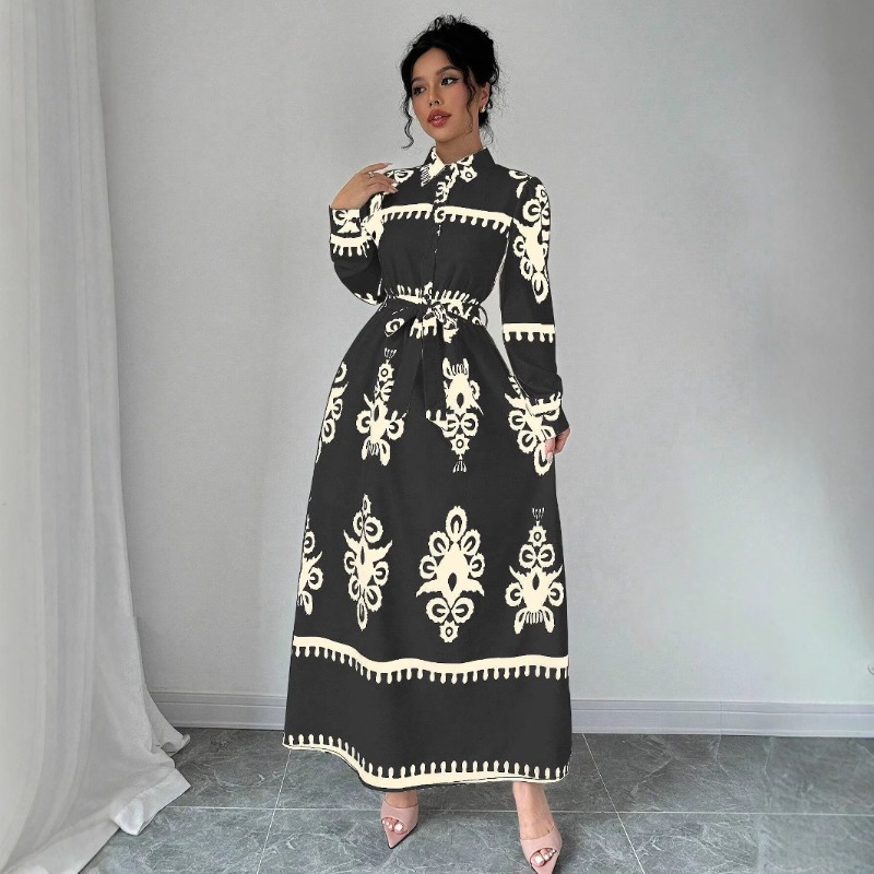 Robe Eid femmes musulmanes fête Abaya robes imprimer Jalabiya à lacets longue Robe Ramadan maroc dubaï caftan Islam Abayas robes