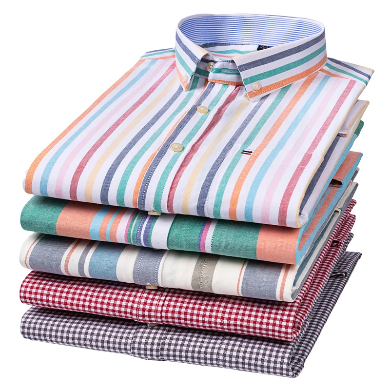 Chemise sociale pour hommes à manches longues pur coton Oxford mince doux boutonné Plaid formel vêtements masculins chemise surdimensionnée grande taille S ~ 7XL
