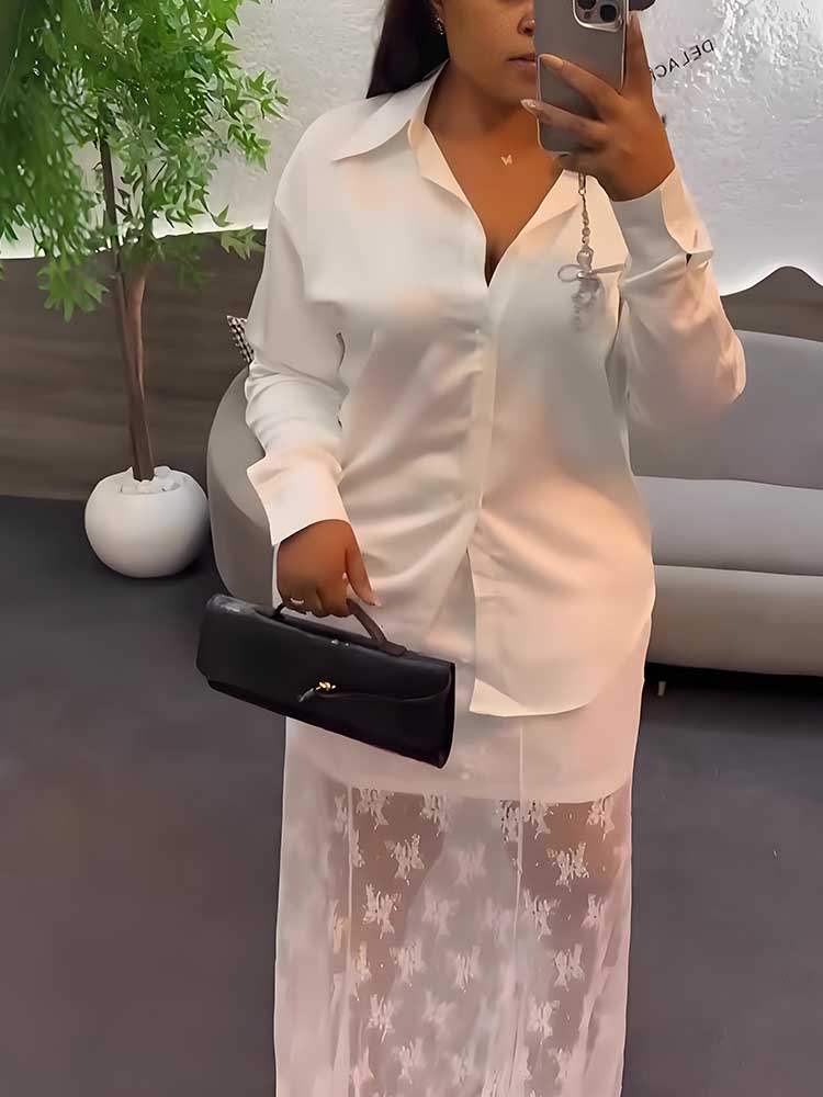 Vêtements pour femmes Robes et ensembles Chemise à manches longues et robe en dentelle Chic et élégant Ensemble de tenue sexy Deux pièces Été