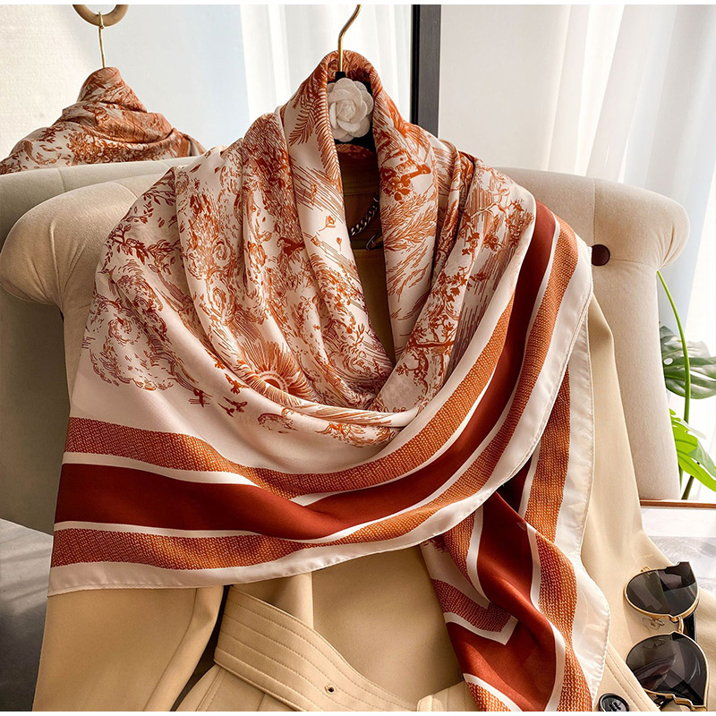 Écharpe carrée pour femme imprimée végétale 70/110 cm en soie simulée, accessoire polyvalent et élégant pour la tête, le sac et les vêtements au quotidien