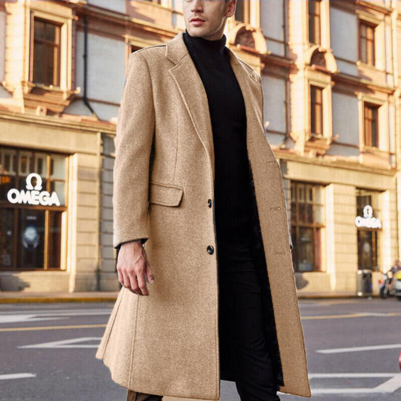 Automne hiver hommes laine manteau solide à manches longues vestes en laine polaire hommes pardessus Streetwear mode longue Trench manteau vêtements d'extérieur