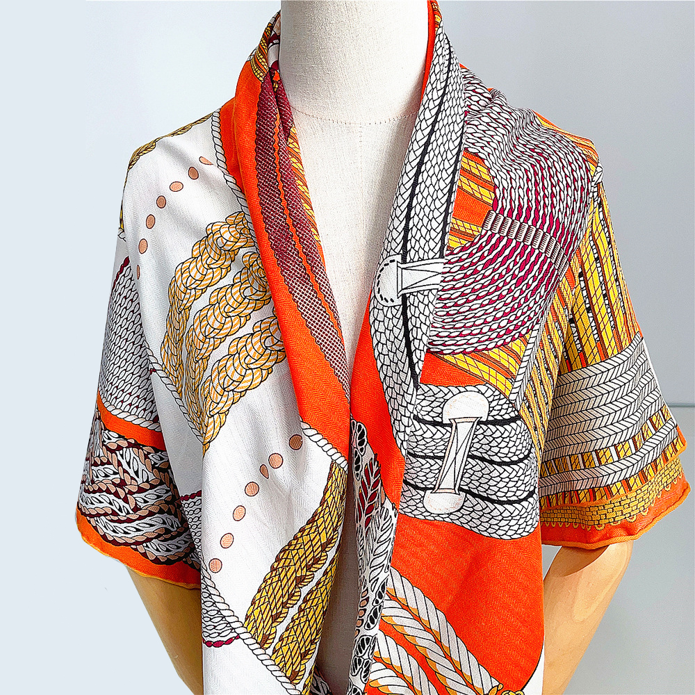 130cm soie cachemire carré écharpe châle hiver garder au chaud écharpe femmes marque de luxe géométrique corde écharpes enveloppes Pashmina Hijab