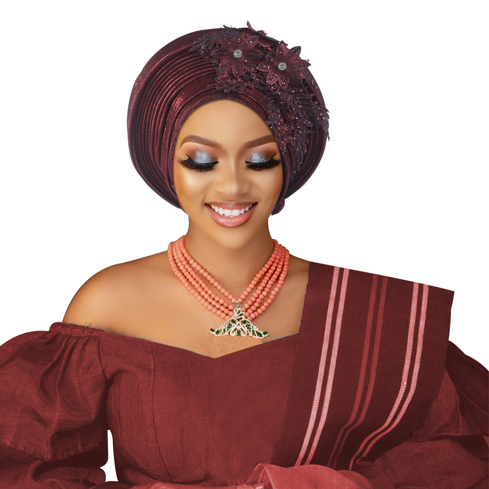 Turban africain pour femme, broderie florale, Gele nigérian, foulard de tête féminin, Geles de mariage, coiffe de fête