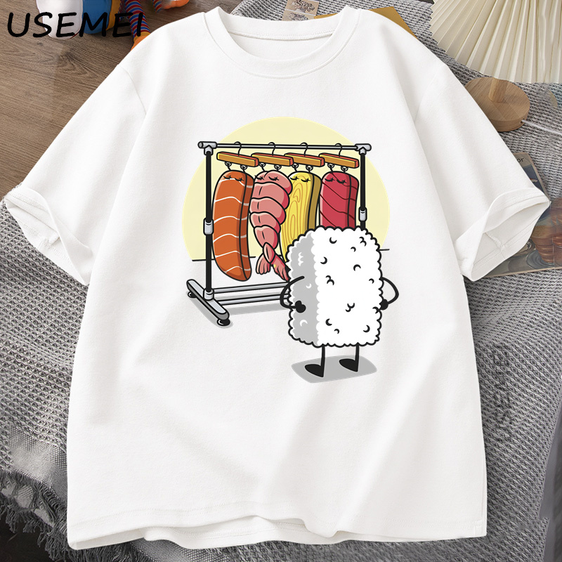 Sushi garde-robe T-shirt femmes hommes drôle haute qualité T-shirt coton graphique t-shirts ample à manches courtes imprimé T-shirt homme hauts