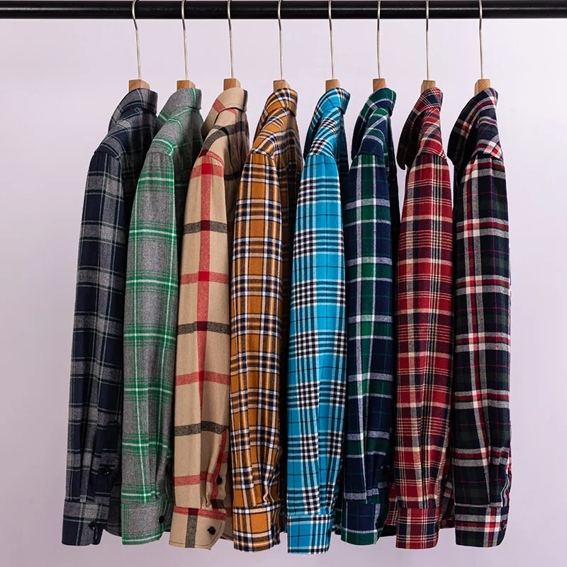 Hommes automne hiver mode nouveau coton flanelle chemises à carreaux taille asiatique coupe régulière doux quotidien chemises décontractées vêtements grande taille