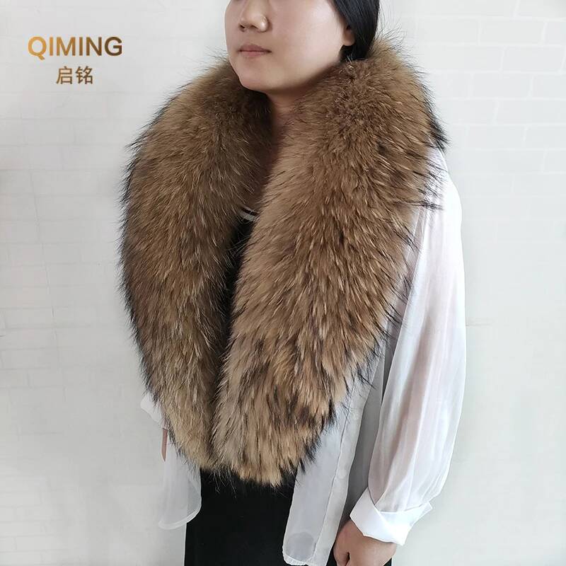 Hiver femmes col de fourrure de raton laveur vraie écharpe de fourrure homme grand fourrure fourrure naturelle châle chaînes de luxe col plus chaud pour manteau veste