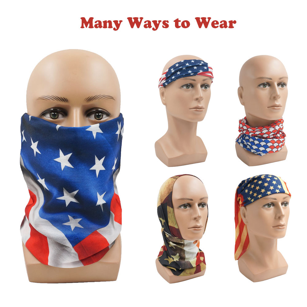 Écharpe de protection solaire à motif drapeau américain, bandeau de randonnée polyvalent, pêche, cyclisme, bouclier facial, équitation américaine, Ski, Bandana