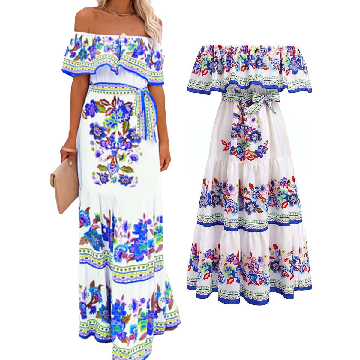 Robe traditionnelle ethnique à imprimé floral pour femmes, tenue mexicaine, vêtements de fête, vacances à la plage