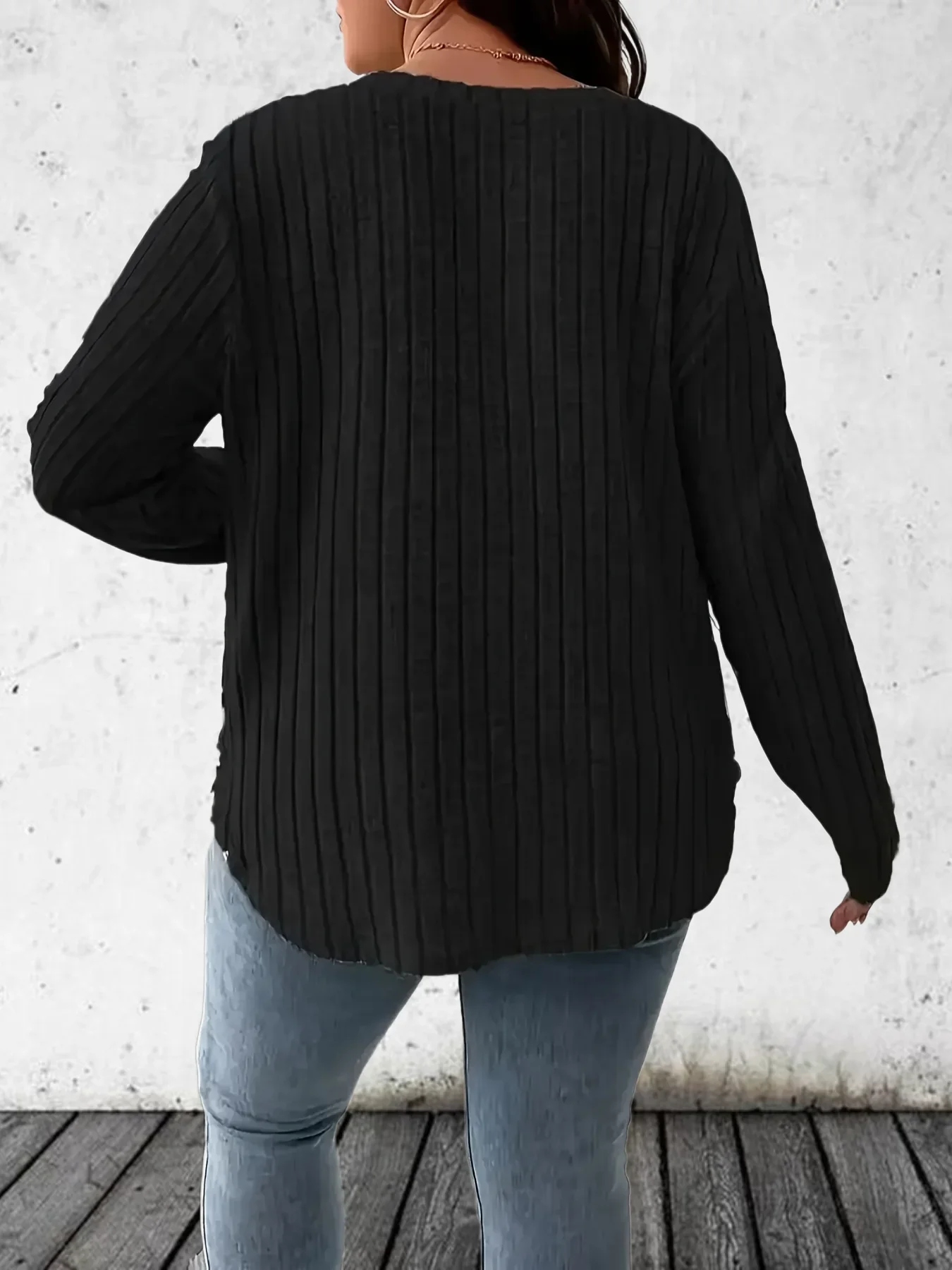 T-shirt à manches longues et col en V pour femmes, grande taille 1XL-5XL, mode décontractée, couleur unie, vêtements pour dames
