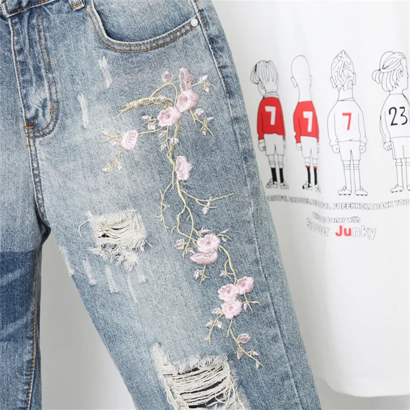 Jean Slim Ajusté en Denim pour Femme, Sarouel Vintage, Grande Taille, Brodé, 5XL, Q42