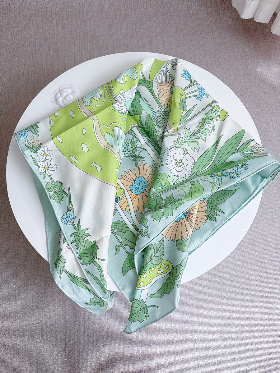 Fleurs vert haute qualité nouveau chez les femmes Foulard roulé à la main Foulard de luxe 90 cm fleur carré écharpe 90x90 cm