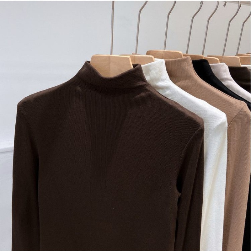 Haut basique à manches longues en modal pour femmes, col mi-haut, printemps, automne et hiver, nouvelle collection