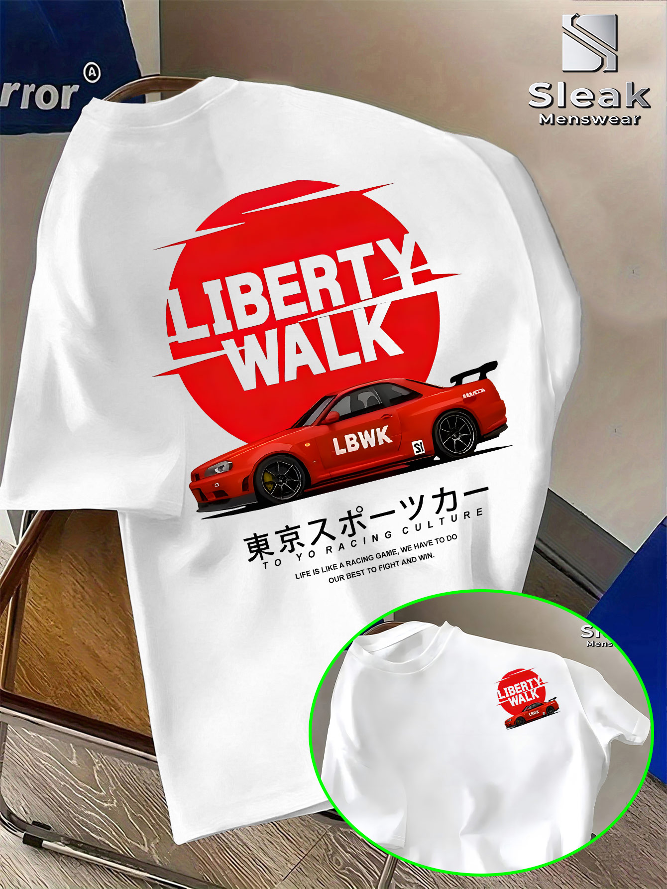 T-shirt à manches courtes pour homme pour l'été, LIBERTY WALK, imprimé tendance de voiture de sport modifiée, respirant et à la mode, style unique.