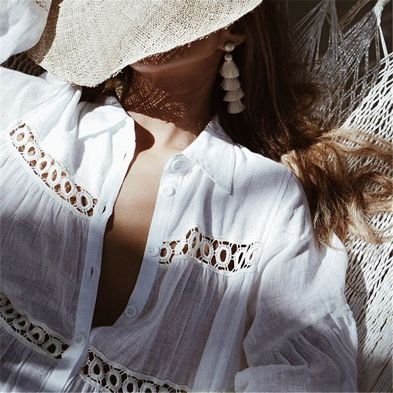 Robe de plage en dentelle, ajourée, détail crochet, cover-up pour les maillots de bain, pour les femmes, vêtements d'été, tunique, 2025
