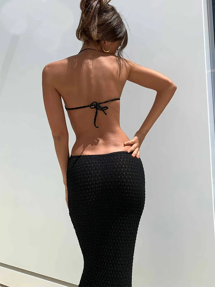 Robe dos nu élégante pour femmes, ajourée, mode, Slim, Patchwork, à lacets, Maxi, robe de soirée, été