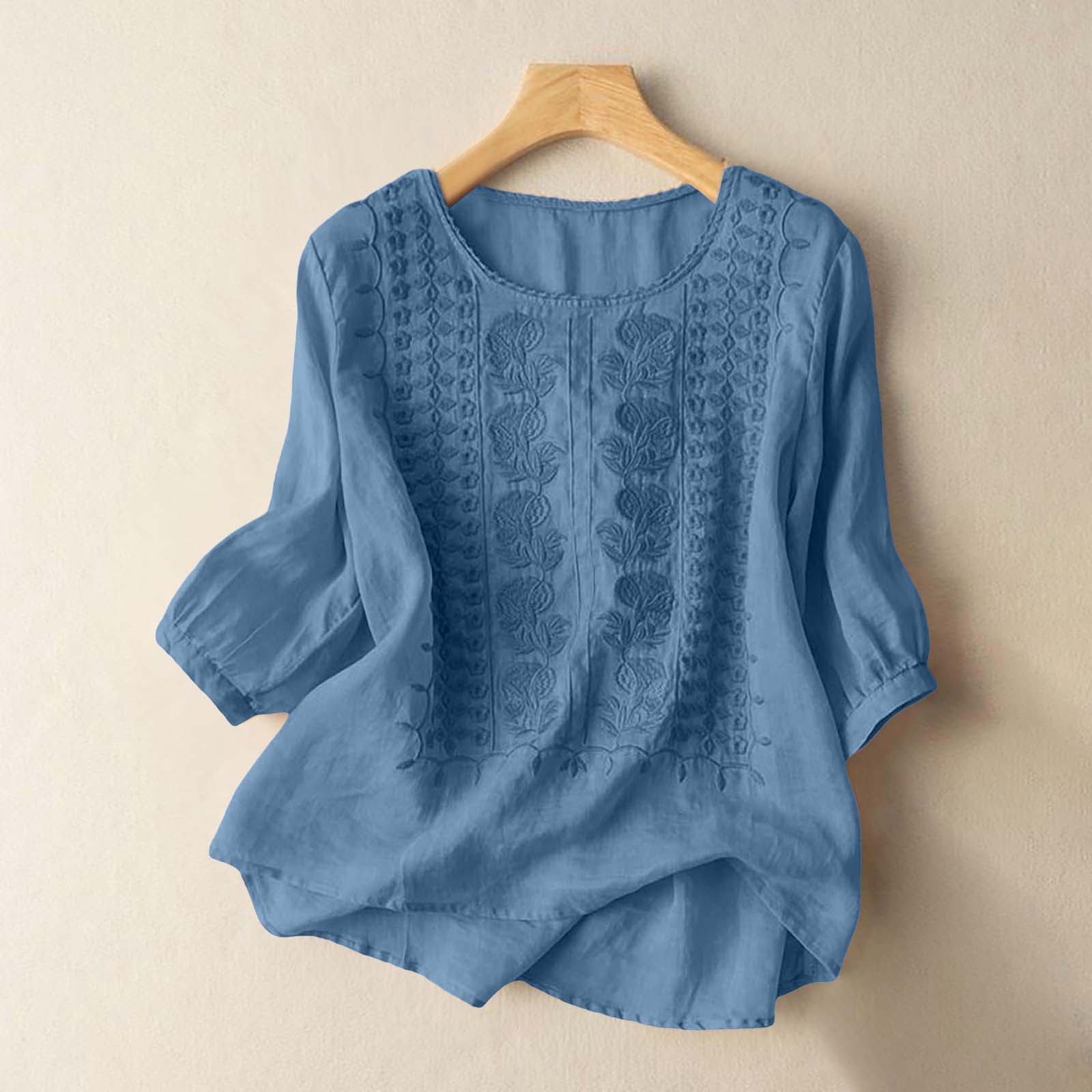 Été Vintage chemises élégant OL travail Blouse femmes coton et lin Blouses 3/4 manches tunique hauts broderie Blusas Femme