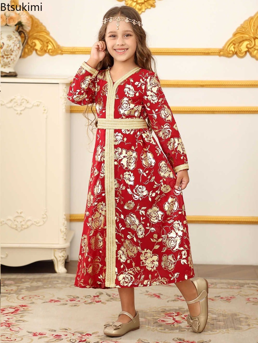 Robes arabes de dubaï pour filles, vêtements musulmans du moyen-orient, Robes de bal de fête d'anniversaire à la mode, Robes caftan islamiques de Style ethnique