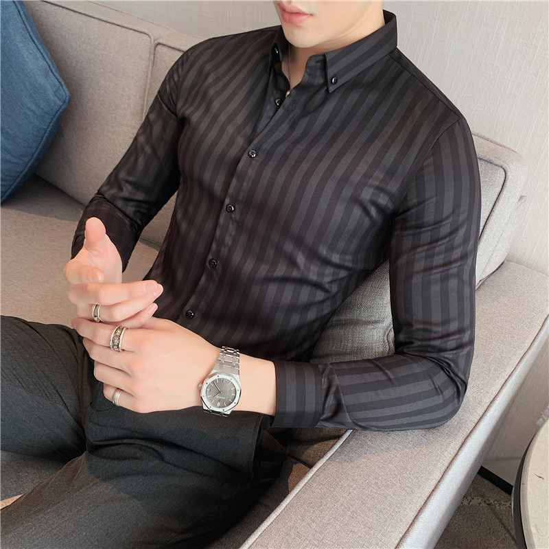 Chemises rayées à manches longues pour hommes, vêtements de luxe coréens, grande taille, coupe couvertes, chemise sociale décontractée, robe pour hommes