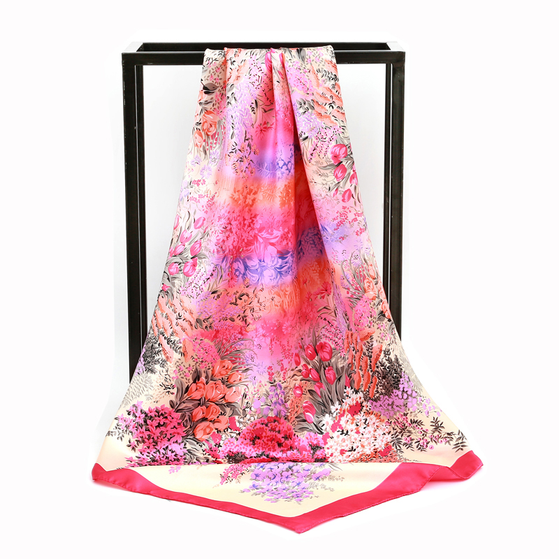 Nouveau Foulard carré en soie femmes concepteur imprimé fleuri foulards en Satin pour dame Foulard Bandana écharpes femme Foulard 90 cm Hijab