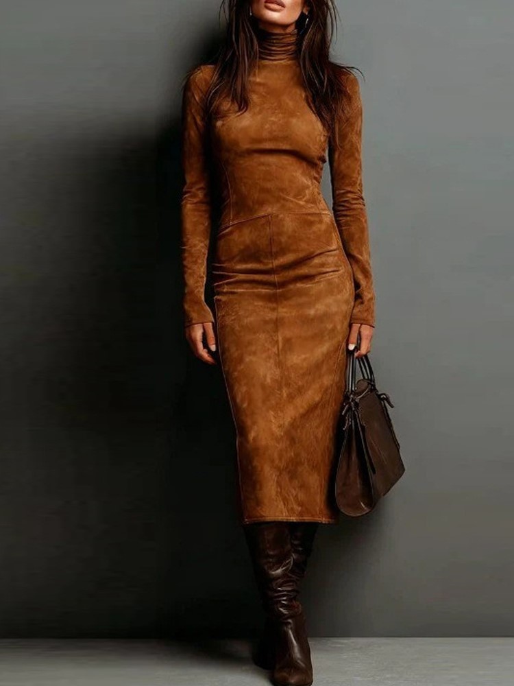 Robe mi-longue Sexy et Slim pour femmes, mode col mi-haut, manches longues, Style étranger, robes de soirée, printemps automne