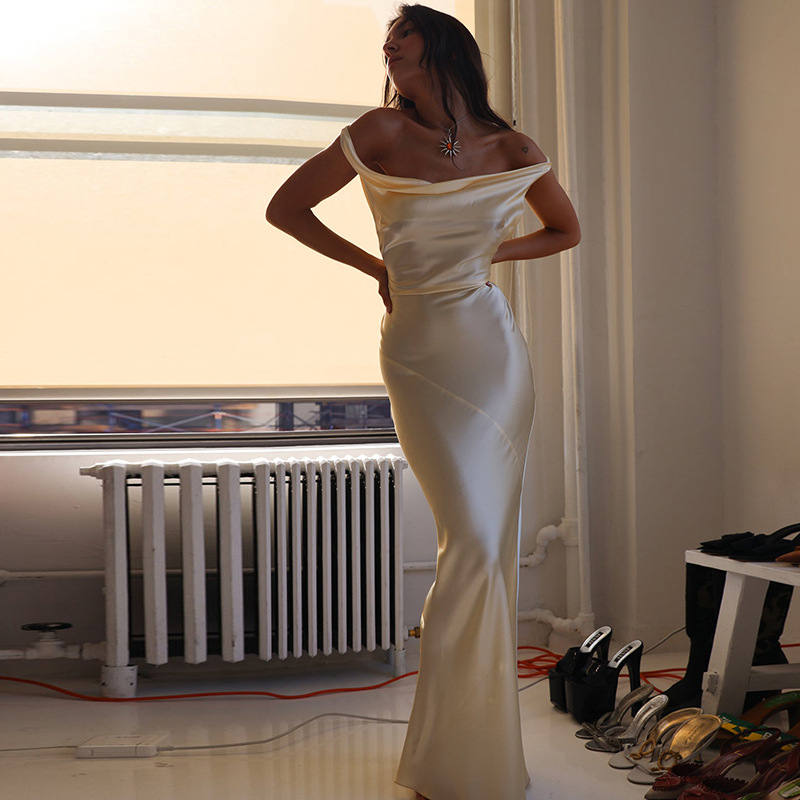 Robe de cocktail longue dos nu pour femme, robe de soirée élégante pour femme, vintage, mince, taille haute