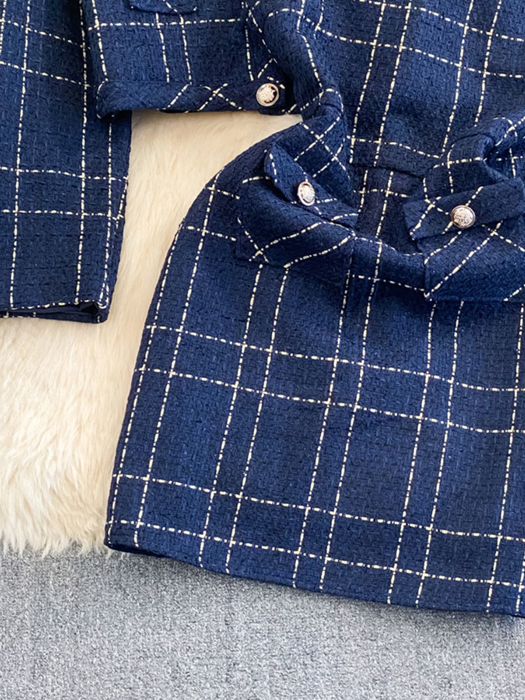 Manteau court à manches longues pour femmes, veste en tweed bleu chic, robe imbibée, glafur s élégant, coréen de luxe, automne, ensemble 2 pièces