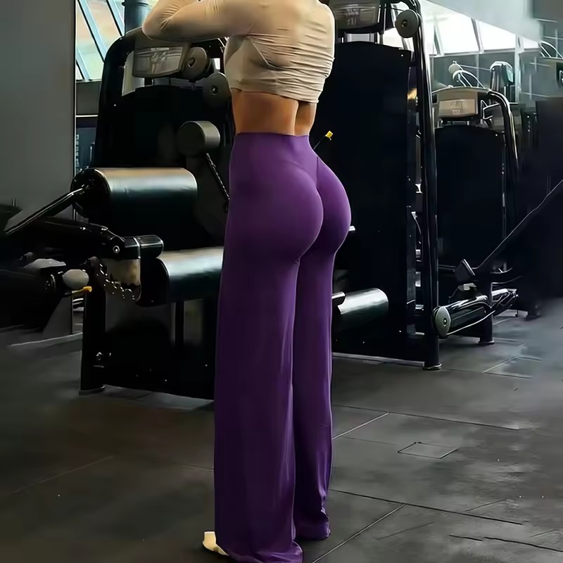 Pantalon de sport droit pour femme, couleur unie, sensation seconde peau, leggings de Pilates, course et gym, taille haute, effet push-up, pantalon de yoga sportif