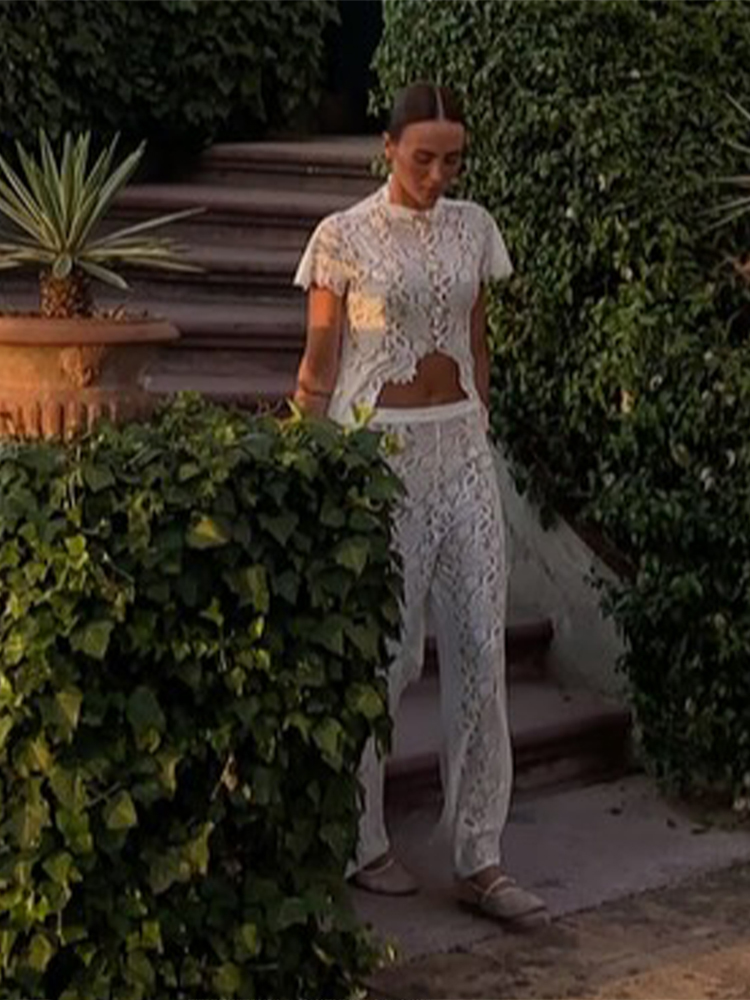 Ensemble décontracté pantalon et manteau long en dentelle pour femme, hauts transparents unis et pantalons droits longs, collection automne 2026, tenues élégantes pour femme