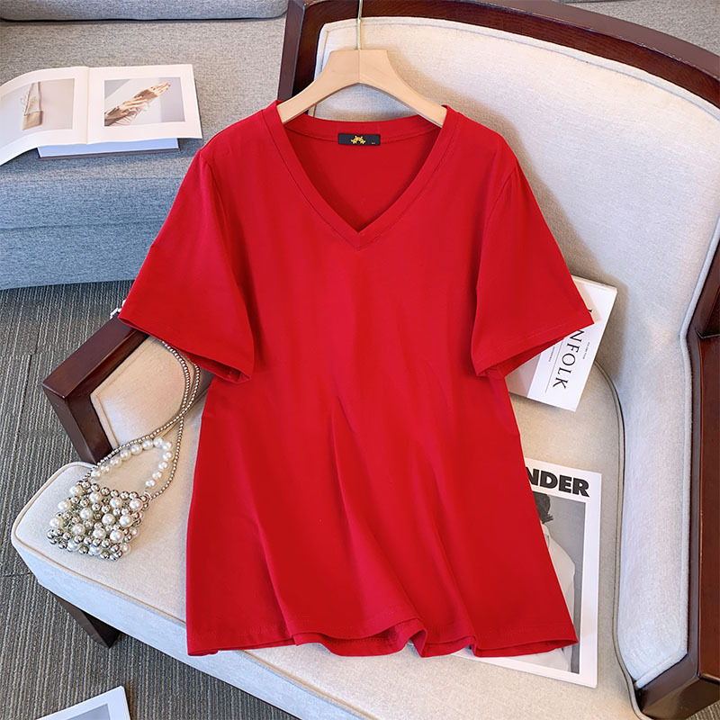 150Kg grande taille femmes buste 152 été coton à manches courtes T-shirt col en v haut ample 5XL 6XL 7XL 8XL 9XL 9XL