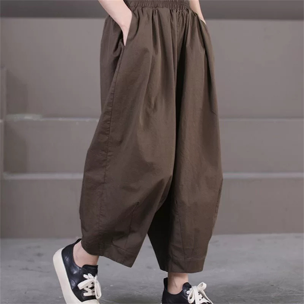 Style coréen femmes sarouel 2025 nouvel été Vintage solide lanterne pantalon décontracté ample femme jambe large pantalon vêtements