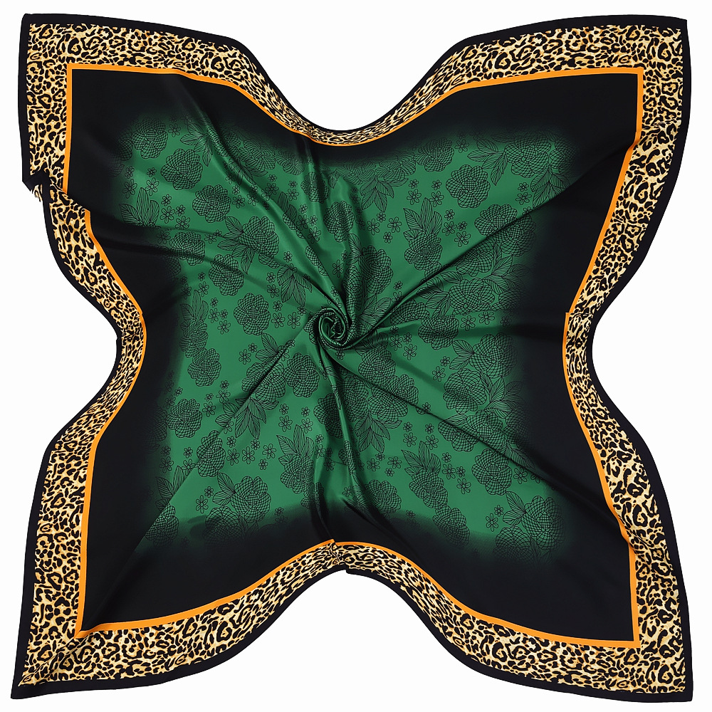 Écharpe carrée léopard vert bandana pour femme, foulard pour femme, châle tendance, marque de luxe, 130cm