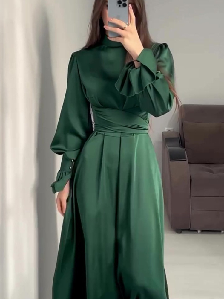 Robe musulmane en Satin Eid pour femmes, Abaya, robes de soirée, Ramadan, à lacets, manches évasées, Largo, dubaï, Robe longue arabe, 2024