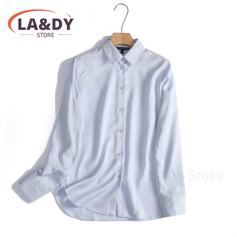 Chemise à manches longues pour femmes, coupe ample, col classique, respirante, idéale pour le bureau et les occasions décontractées en automne.