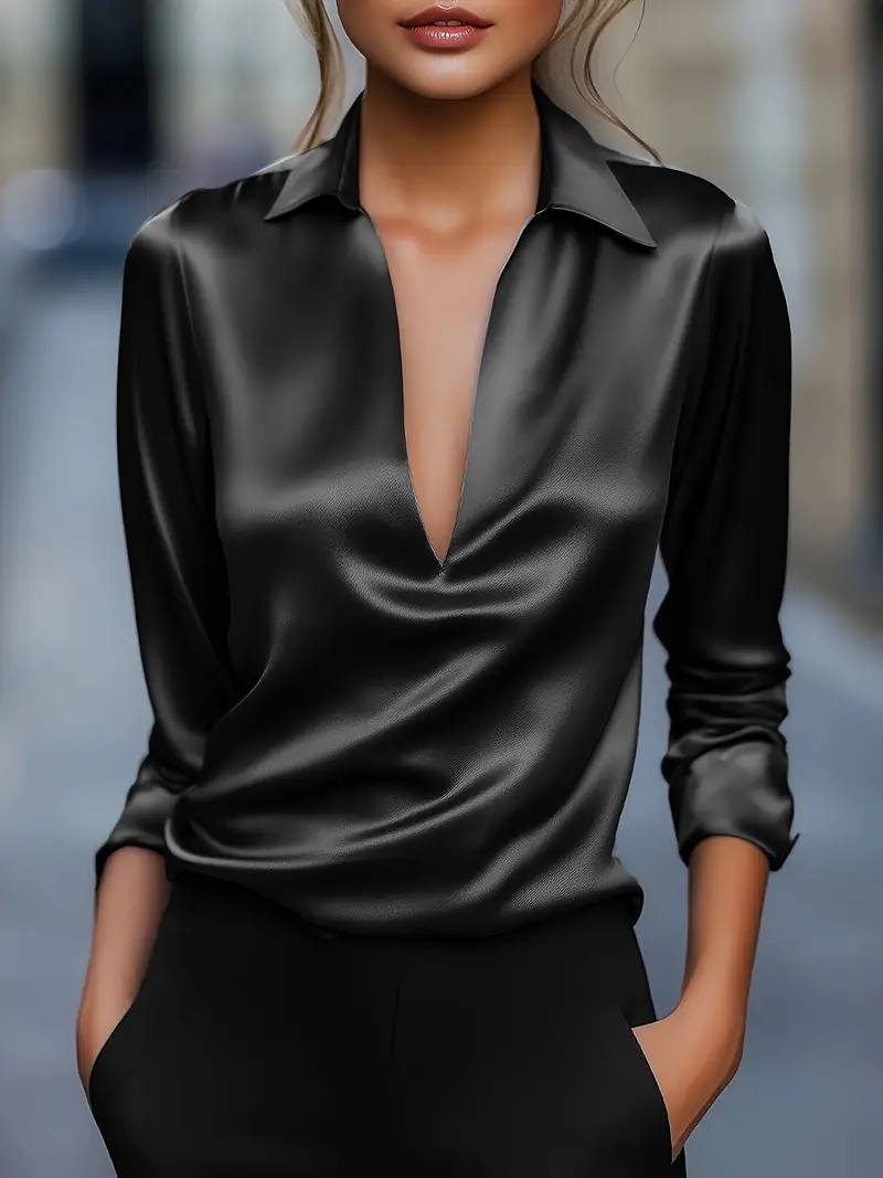 Chemise de travail en Satin pour femmes, élégante et habillée, unie, moderne, décontractée, manches longues, col, hauts réguliers