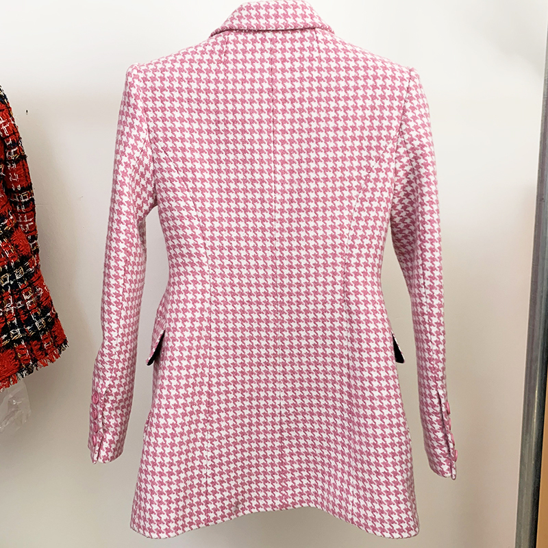 HIGH STREET Nouveauté Automne Hiver 2026 Manteau de créateur pour femme en laine tweed à motif pied-de-poule rose