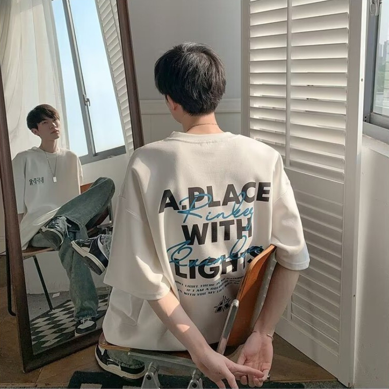 [Taille M-8XL] T-shirt homme lettre impression mode T-shirt Extra Large manches moyennes T-shirt jeunesse