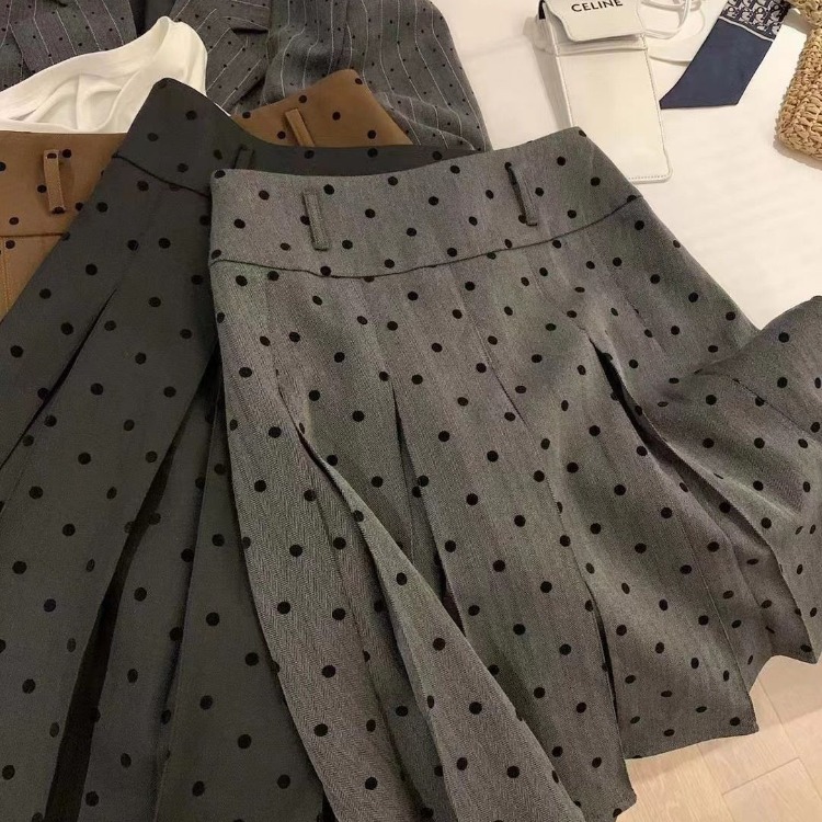 Jupe froncée à points ondulés pour femmes, Y2k, taille haute, mi-longue, nouvelle collection printemps automne 2025, jupes trapèze grises
