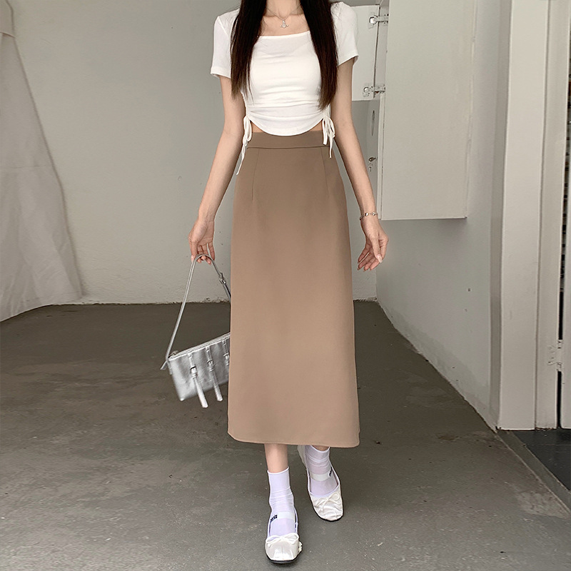 Jupe midi taille haute évasée pour femmes grandes tailles, style tailleur élégant, mi-longue, tendance et polyvalente, en mélange de coton