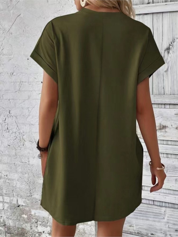 Robe de plage Style Boho Resort pour femmes, couleur unie, col rond, ample, manches courtes, poches, Mini, nouvelle collection été 2024