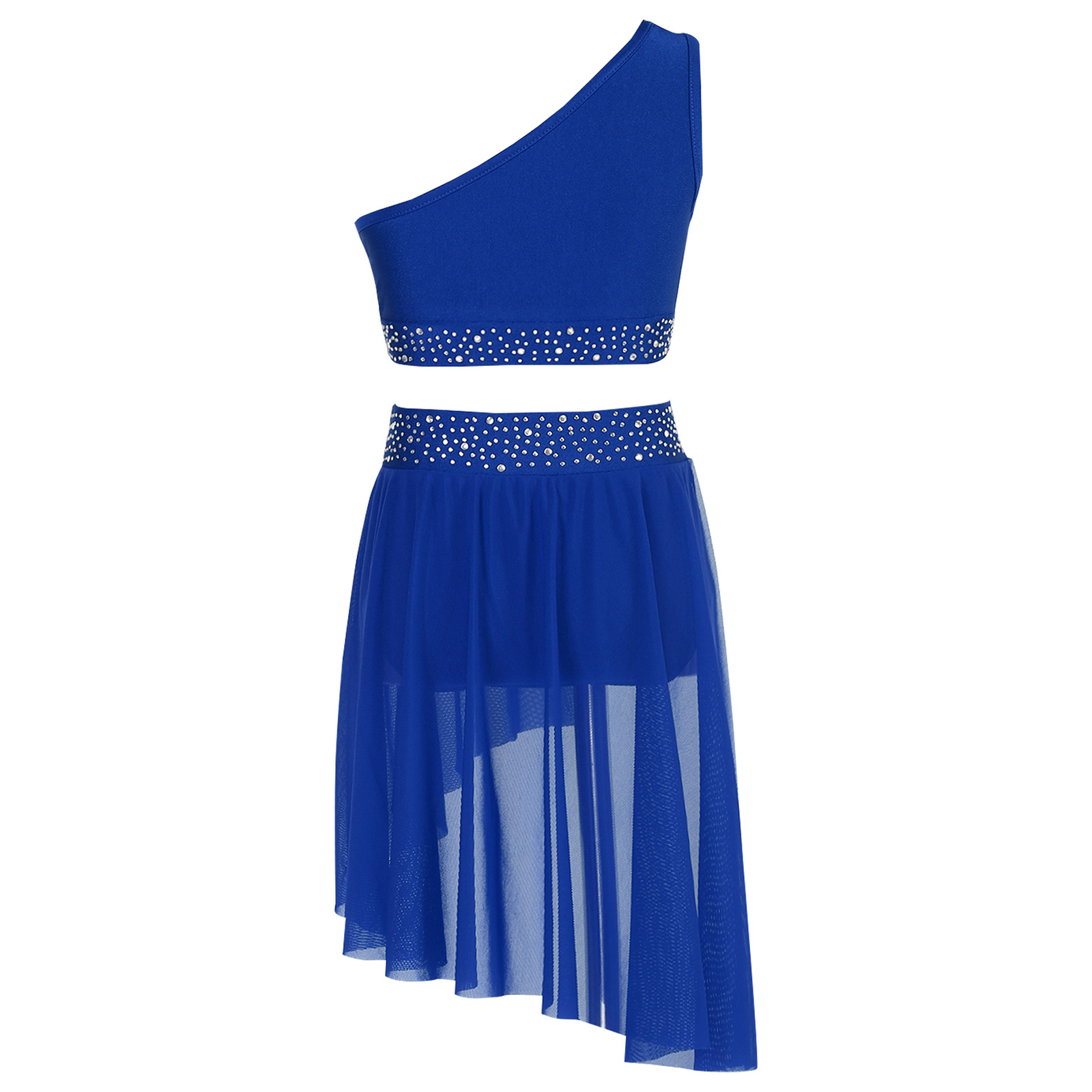 IEFiEL Ensemble de danse lyrique pour enfants filles Costumes contemporains modernes Strass Haut court avec jupe justaucorps Tenue de ballet 2 pièces
